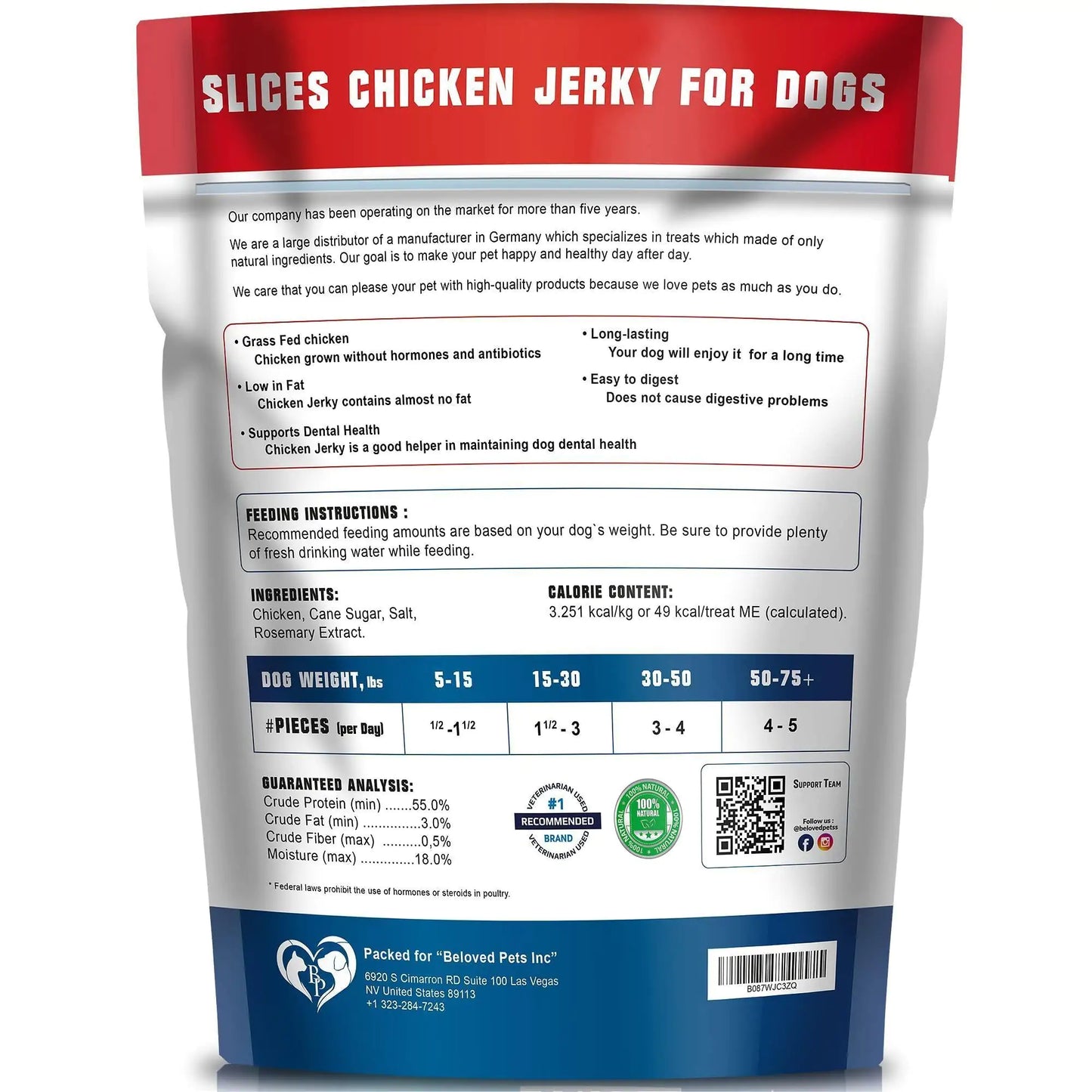 Chicken Jerky Dog Treats – 1.5 lb Grain-Free Natural Dog Snacks – High-Protein Chewy Treats