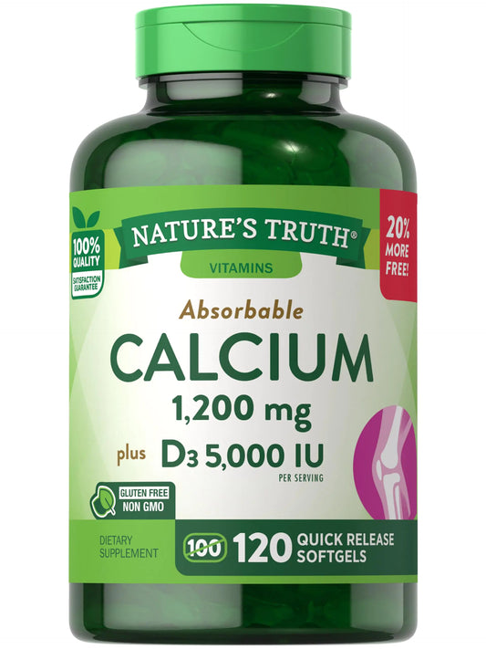 Nature’s Truth Calcium 1200 mg Plus Vitamin D3 5000 IU – 120 Count (Pack of 3)