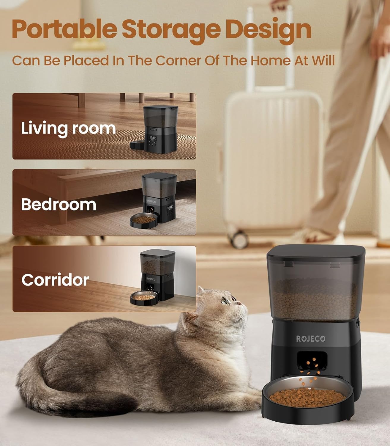 ROJECO Automatic Pet Feeder – Smart Food Dispenser for Cats & Dogs