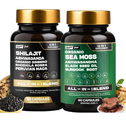 Purfect Fuel Organic Sea Moss & Shilajit Bundle – 60 Capsules
