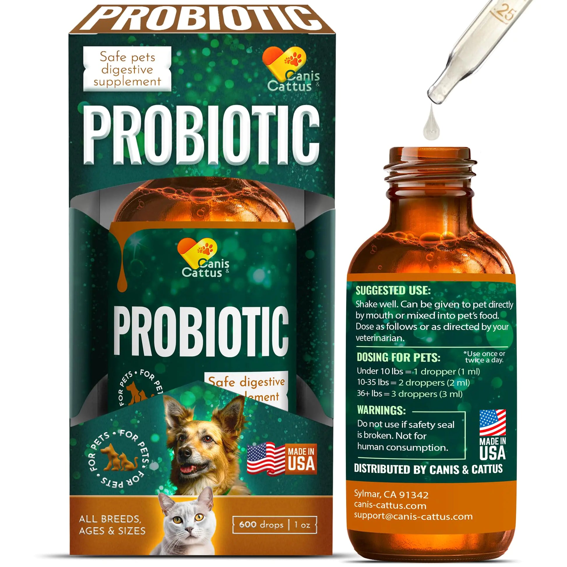 Cat & Dog Probiotic Supplement – Liquid Pet Probiotics for Digestive & Immune Support – 1 oz.