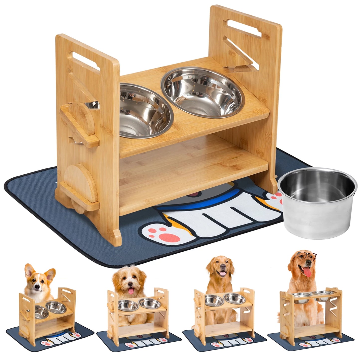 Adjustable Non-Slip Pet Food & Water Bowl – Detachable Design