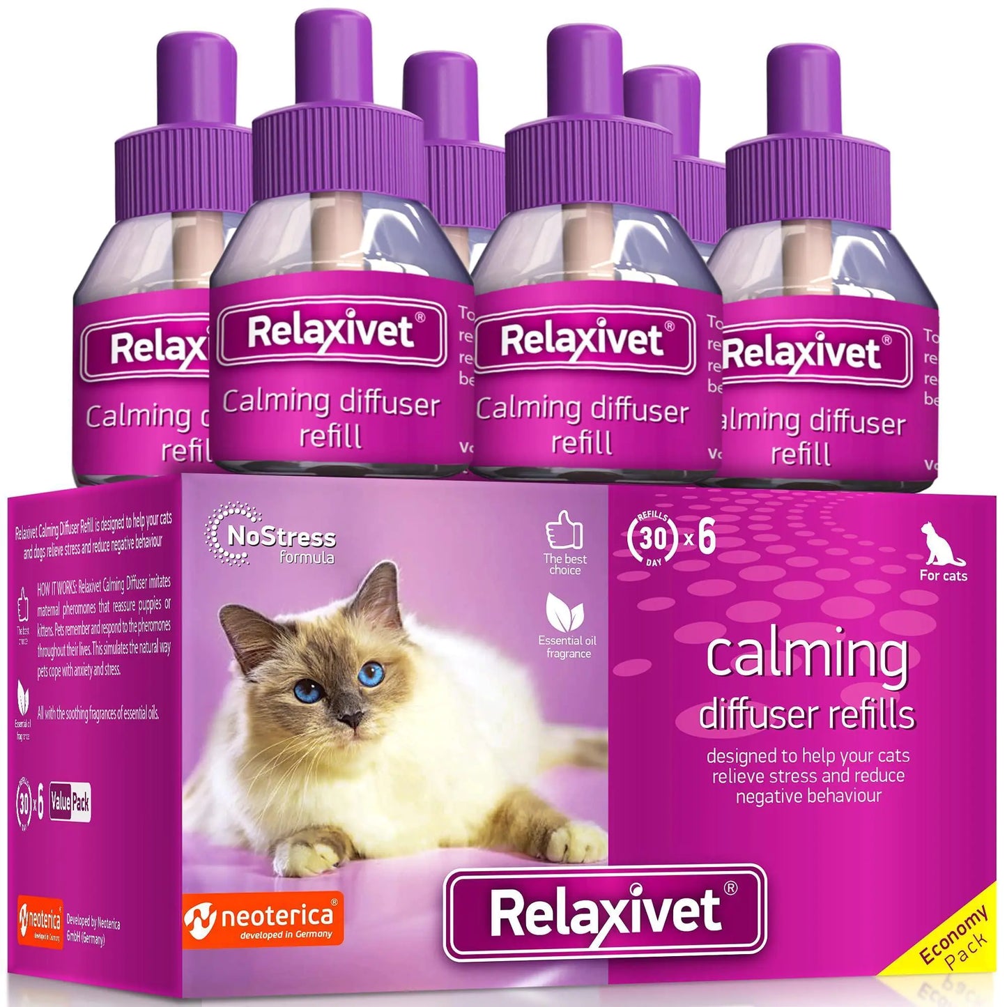 Calming Cat Diffuser Refill – Pheromone-Based Anxiety Relief for Pets (6 Pack)