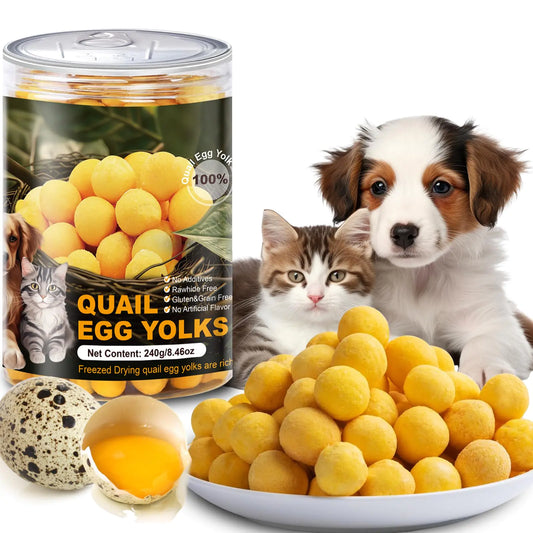 Flyjobs Freeze-Dried Quail Egg Yolk Snacks – 8.46oz Natural Pet Treats for Cats & Dogs, Limited Ingredient, High-Protein Training Treats